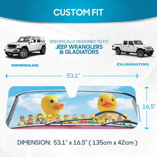 Duck Duck Jeep Sun Shade Fits 1987-2021 Jeep Wrangler JK, JL, CJ, YJ, TJ & 2020-2021 Gladiator - Custom Fit Windschutzscheibe Sonnenschirm Faltbares Akkorde Interieur UV-Schutz Sun Window Visor 53" x 16.5 "