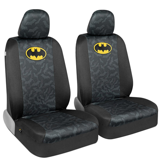 Warner Bros DC Comics 2-Pack Batman Logo mit Bat Background Vordersitzbezügen und 2-Pack Batman Logo Sitzgurtpads