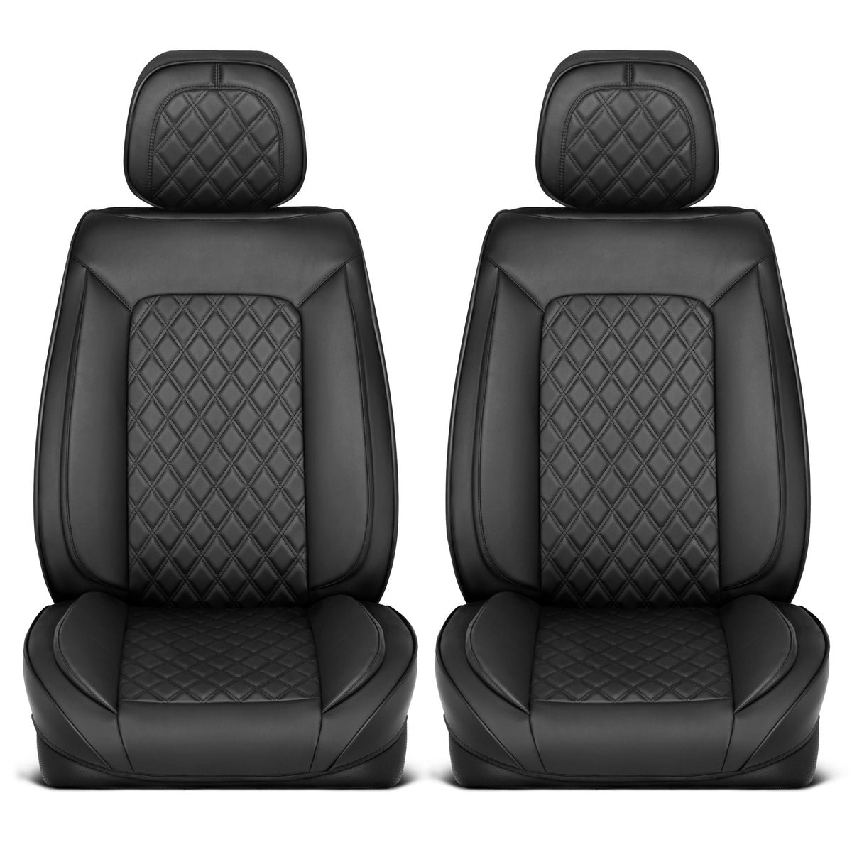 MotorBox Elite Edition Faux Ledersitz Abdeckungen für Autos, LKW und SUV - 2 schwarze Autositz Abdeckungen für Vordersitze - Universal Fit Car Zubehör Automotive Interior Cover Protector für die meisten Fahrzeuge