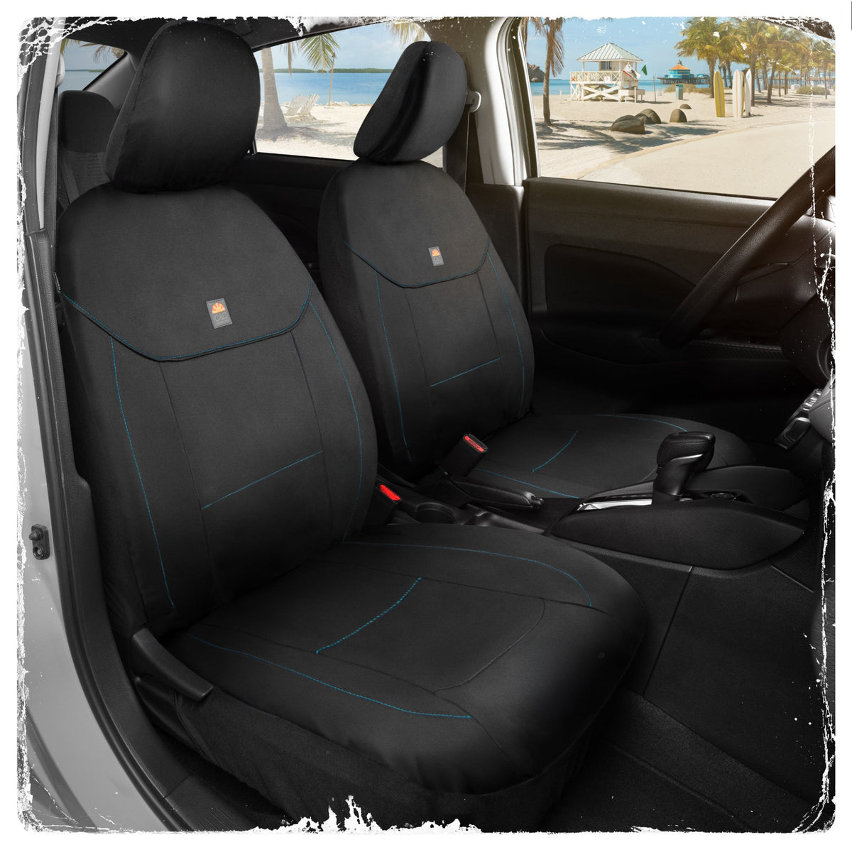 C&C Napa Ledertasche 2 Vordersitze - Faux Leder Auto Sitzprotektoren für Autos & LKW - UV-resistent, leicht zu reinigen, semi-universal fit - Stilvolles Küstendesign für Sommer Auto Interior Upgrade