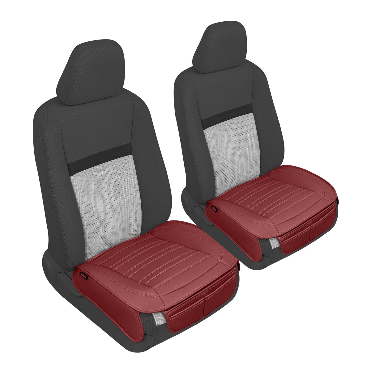 Motor Trend Faux Leder Vordersitz Abdeckung für Autos - Set von 2 Burgunder Vordersitz Abdeckungen für SUV & Truck mit Aufbewahrung Taschen - Autositze Abdeckung Protector - Bottom Cushion Coverage Only