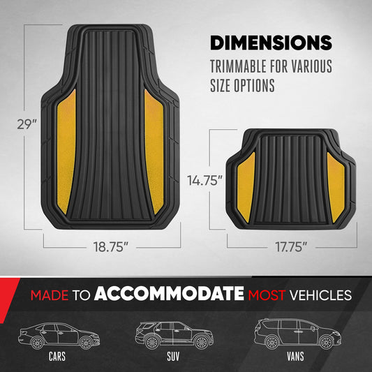 Motor Trend ChromeTech Autobodenmatten Volles Set - Langlebige Gummibodenmatten für Autos mit zwei Ton Akzent, Allwetter-Innenschutz für Vorder- und Rückseite mit rutschfester Rückseite, Schwarz / Gold