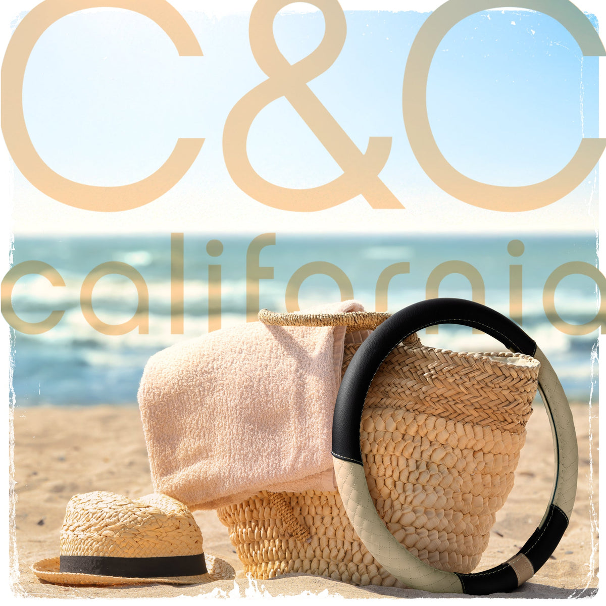 C&C California Car Steering Wheel Cover Beige Diamond Quilt, Non Slip Leather Steering Wheel Cover für Damen Männer, Niedlich Komfortable Soft Easy Installation Universal Fit (Fits 14.5'-15.5' Zoll)