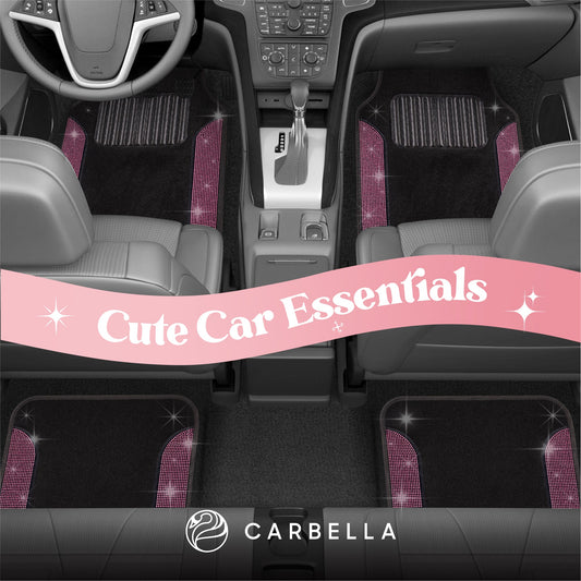 Carbella 4-Piece Diamond Bling Vorderbodenmatten und Hinterbodenmatten - Pink
