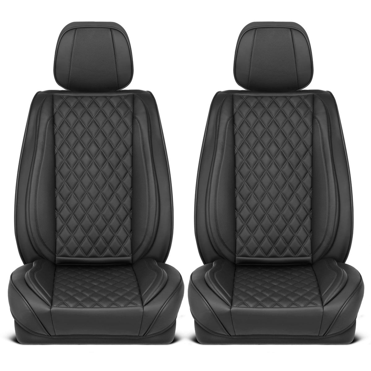 MotorBox Elite Edition Faux Ledersitz Abdeckungen für Autos, LKW und SUV - 2 schwarze Autositz Abdeckungen für Vordersitze - Universal Fit Car Zubehör Automotive Interior Cover Protector für die meisten Fahrzeuge