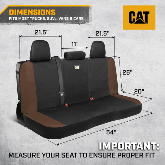 Cat Flexfit Brown Rear Seat Cover für Auto - Langlebiger Canvas & Mesh Design 60/40 Split Bench Protector für Autos, LKW & SUVs - Rücksitz Abdeckung für Hinterbank - Interieur Car Zubehör