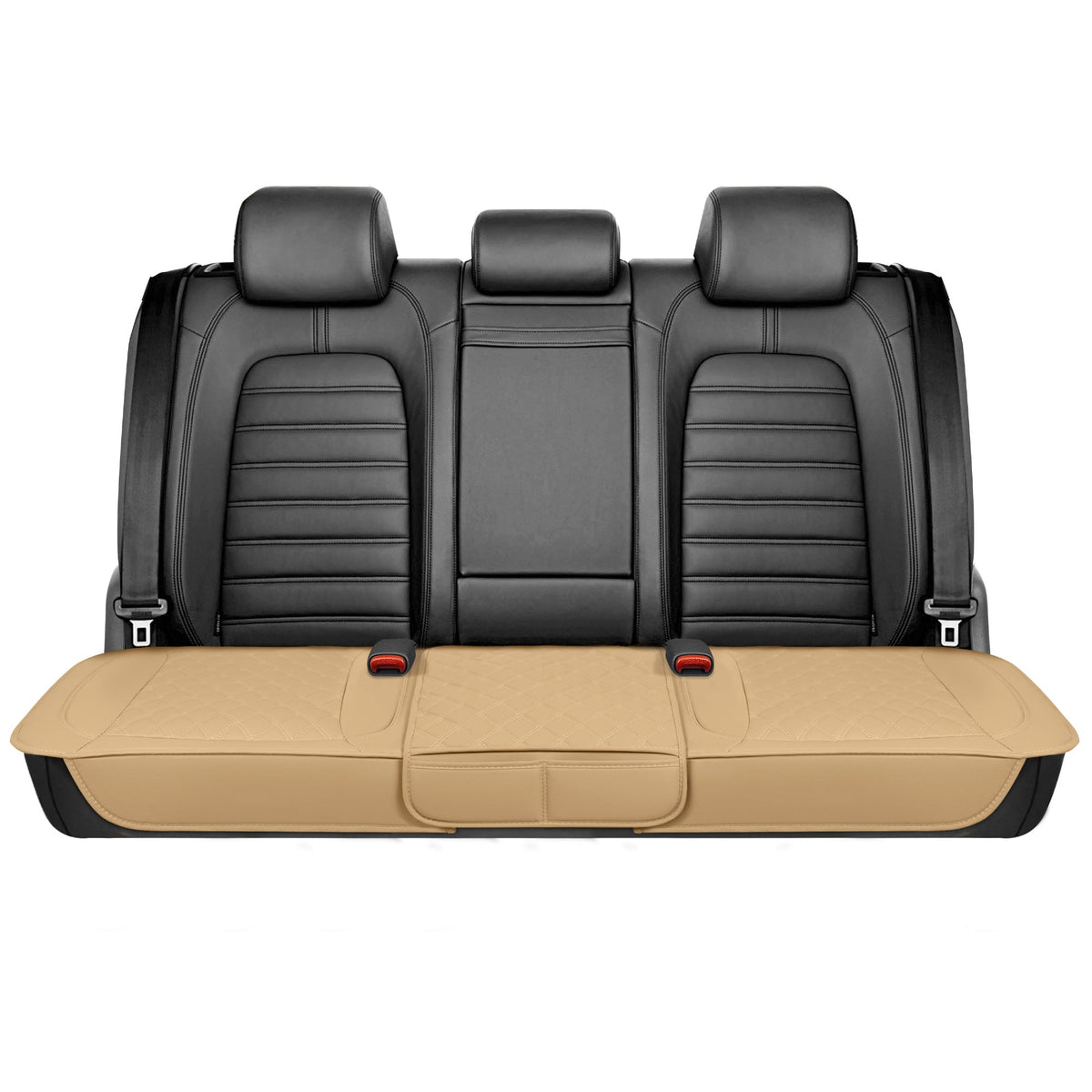 MotorTrend 3-Piece Diamond Stitched Padded Rücksitzabdeckungen mit Aufbewahrungstaschen - Beige