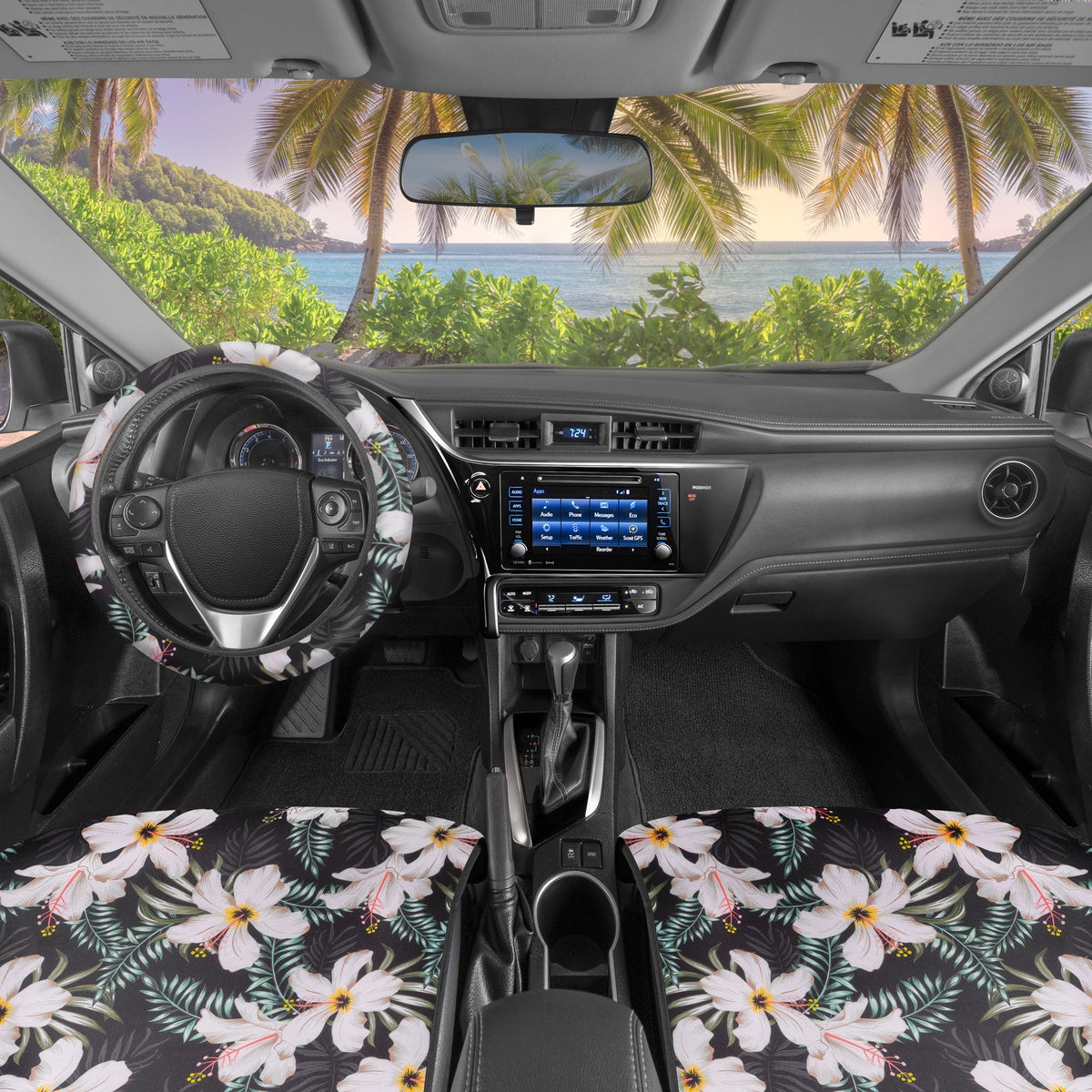 Carbella 3-Piece Tropical Flowers Vordersitz- und Lenkradabdeckung (Fits 14.5' - 15.5')