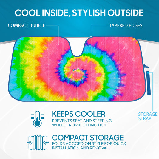 BDK Rainbow Tie-Dye Front Windschutzscheibe Sonnenschirm (58' x 27')