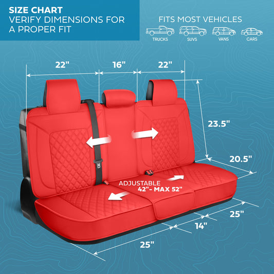 MotorBox Premium Napa Lederrücksitz Abdeckung - Semi Universal Fit für die meisten Autos, LKW & SUV - Red Back Seat Protector - Anti-Rutsch, langlebige Bench Abdeckung - Einfache Installation, Luxus-Auto-Innenausstattung