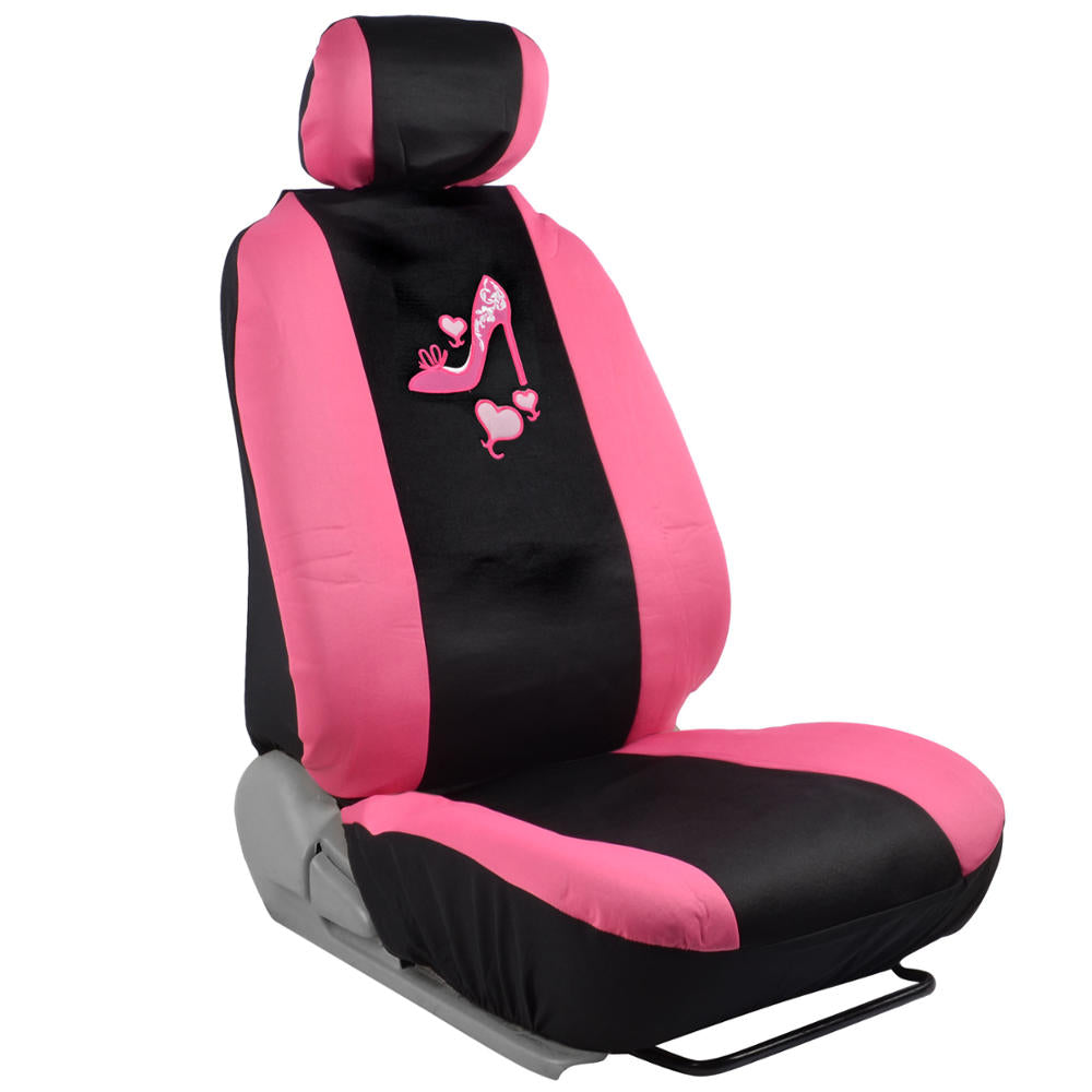 BDK 12-Piece Hot Pink Heels Vordersitzbezüge, Rücksitzbezüge, Sitzgurtpads und Lenkradbezüge (Fits 14.5' - 15.5')