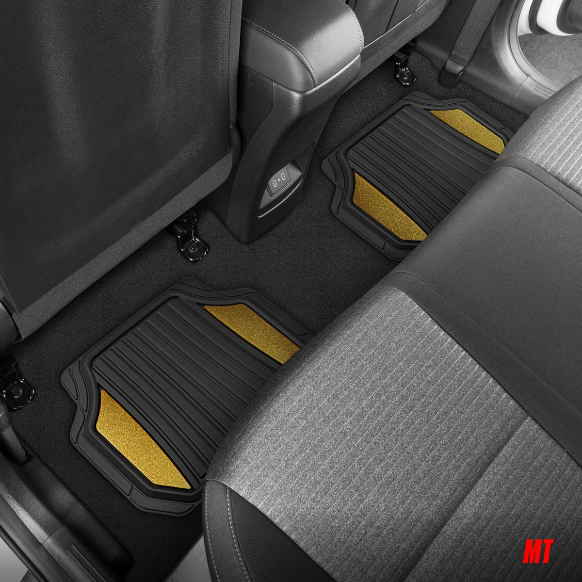 Motor Trend ChromeTech Autobodenmatten Volles Set - Langlebige Gummibodenmatten für Autos mit zwei Ton Akzent, Allwetter-Innenschutz für Vorder- und Rückseite mit rutschfester Rückseite, Schwarz / Gold