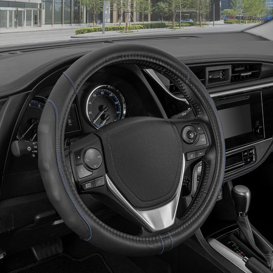 Motor Trend GripDrive Synthetische Leder Auto Lenkrad Abdeckung Schwarz mit farbigen Accent Stitching Komfort Grip - Standard 15 Zoll (Mehrere Farben & Größen)