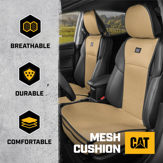 Caterpillar AeroMesh Beige Sitzbezüge für LKW, Auto und SUV - (2) Front Truck Seat Cover Protector - Breathable Mesh Universal Fit Car Seat Covers - Automotive Seat Covers Top of Seat Protection
