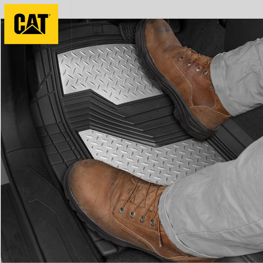 CAT 4-Stück Zwei-Tone Metallic-Look Front Floor Matts und Hintere Bodenmatten - Heavy Duty, All Weather, Trimm to Fit