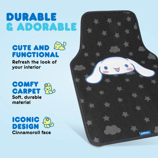 Cinnamoroll Car Fußbodenmatten - Universal Fit für Autos, SUVs & Trucks - Super niedlich Cinnamoroll Print & Pattern Accents - Front & Rear Set, 4 Stück