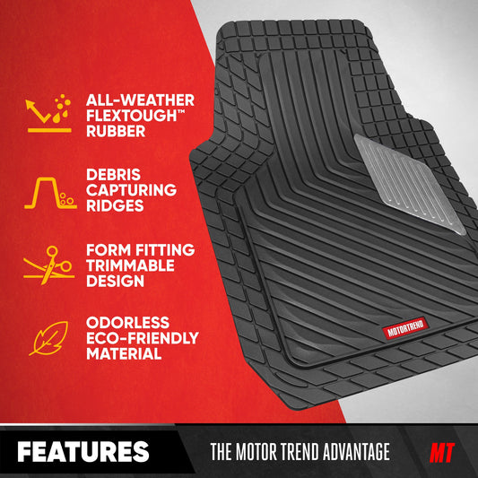Motor Trend MetallicGuard Car Fußbodenmatten Volles Set - Langlebige Gummibodenmatten mit Silber Metallic Ferse Pad, Allwetter-Innenschutz für Vorder- und Rückseite mit rutschfester Rückseite - Alias 638721182349977102