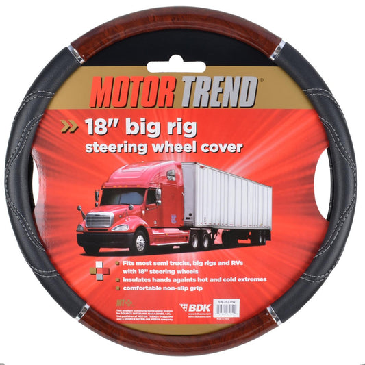 MotorTrend Holzkorn Weiches Ledergrifflenkrad für große Rigs, Anhänger, LKW (Fits 18')