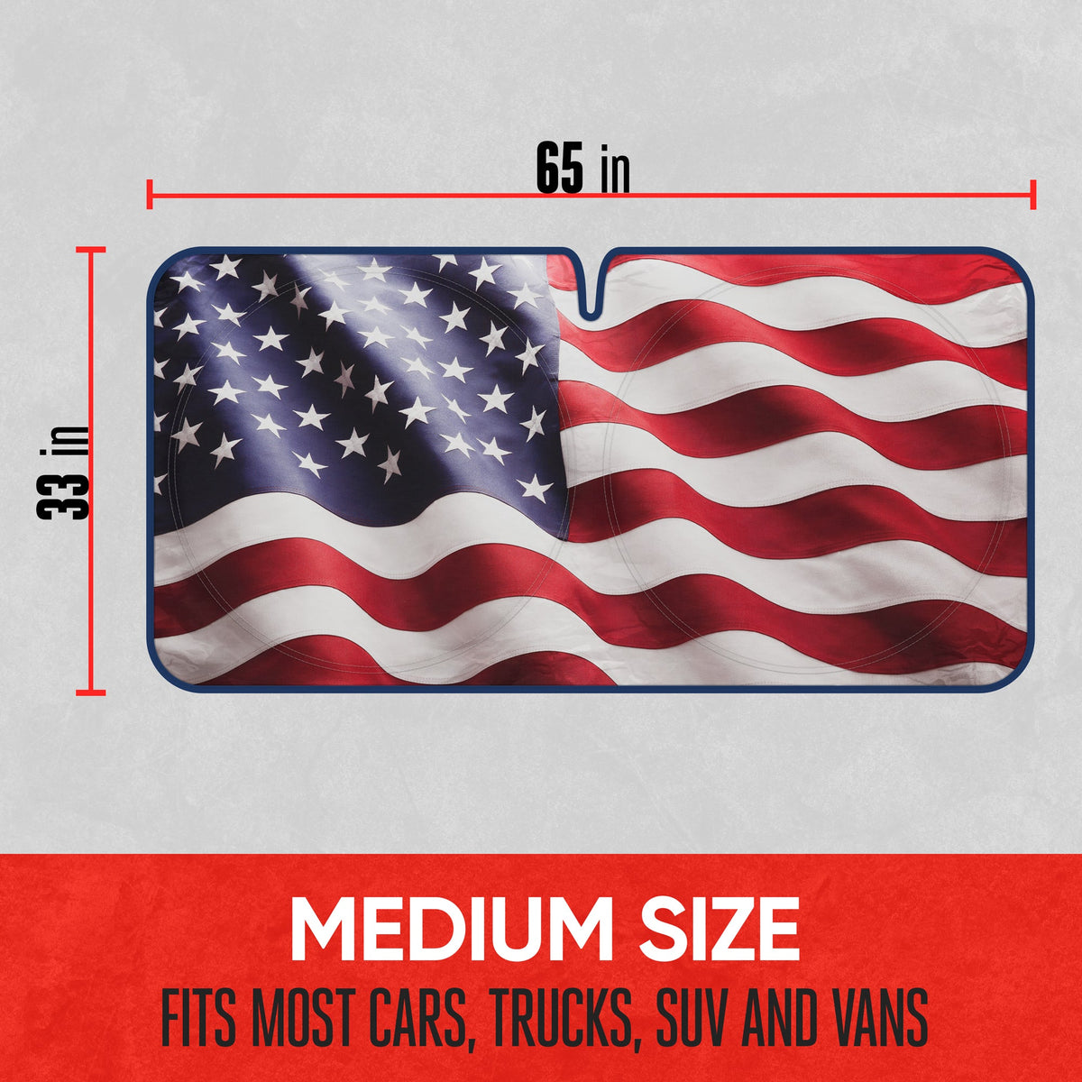 MotorTrend USA Amerikanische Flagge Front Windschutzscheibe Sonnenschirm - Medium (65' x 33')