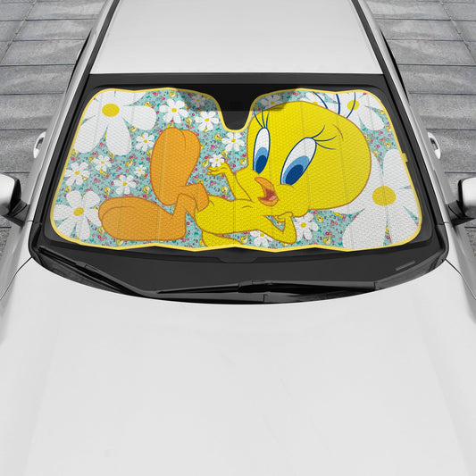 Warner Bros Looney Tunes Tweety Bird mit Blumen Front Windschutzscheibe Sonnenschirm (58 'x 27')