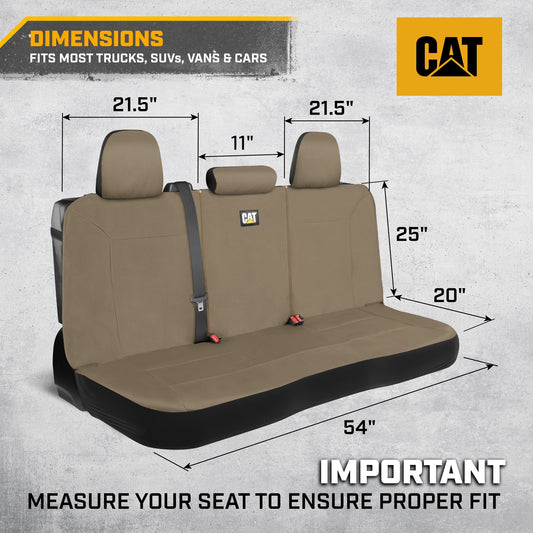 CAT Beige Rücksitz Abdeckung für LKW, Autos & SUVs – Heavy-Duty Oxford Canvas – 60/40 Split Bench Protector – Langlebige Rücksitz Abdeckung für Arbeits-Trucks, Haustiere, Reisen – Car & Truck Interior Accessory