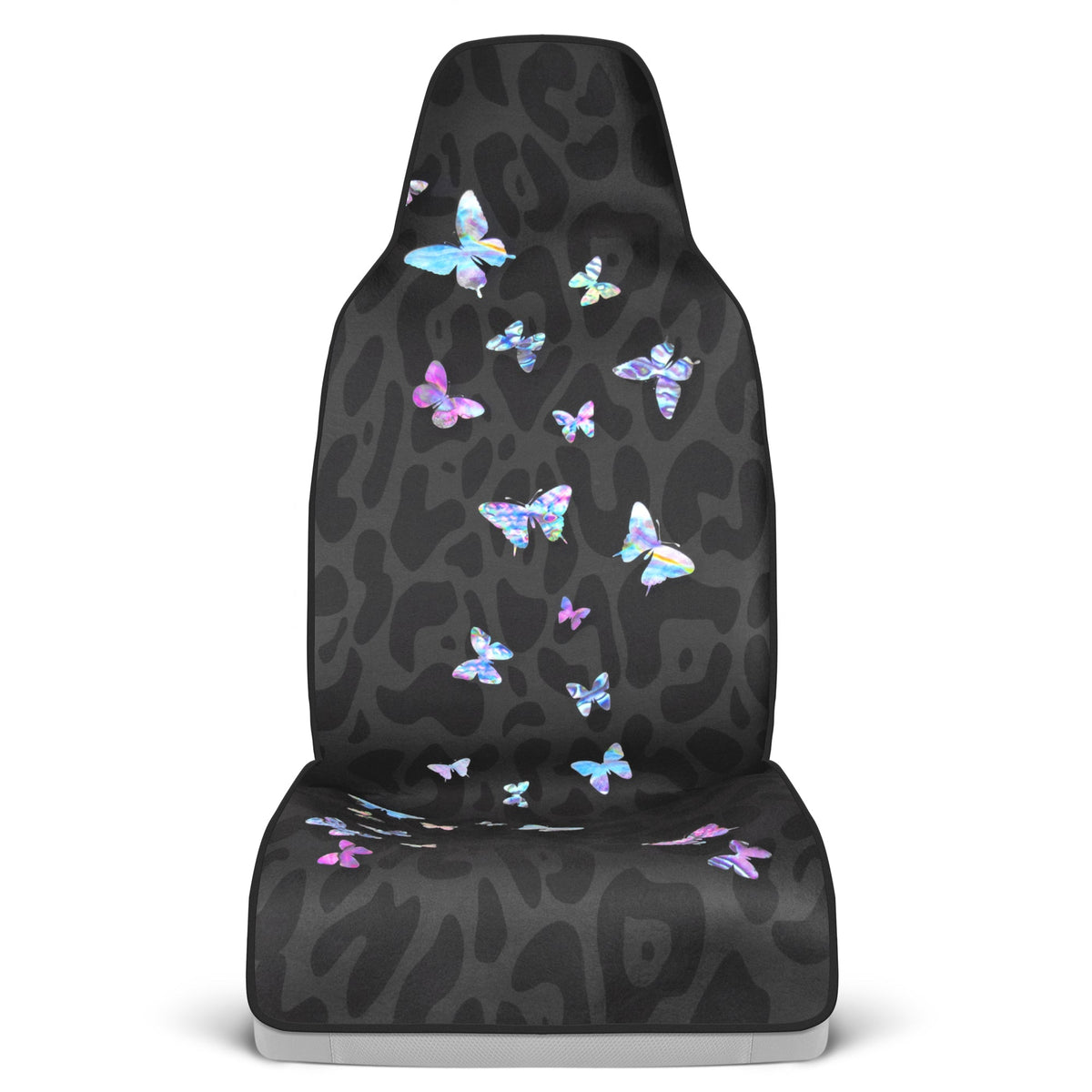 Carbella 2-Pack Bunte Schmetterlinge mit schwarzen Leoparden-Hintergrund Vordersitzbezüge