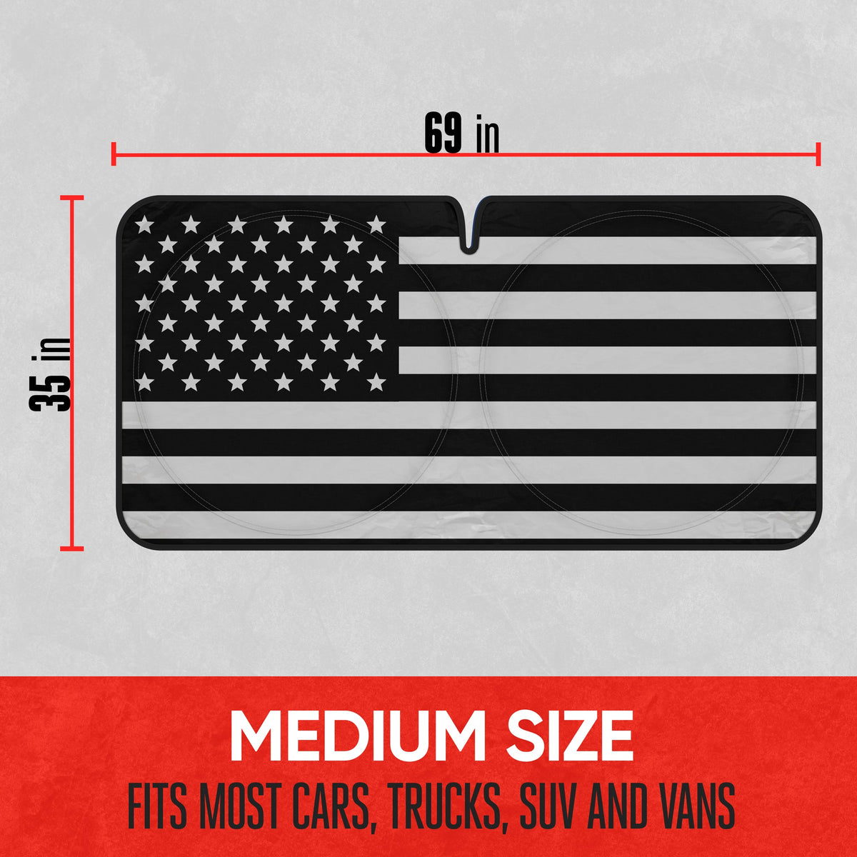 MotorTrend USA Black American Flag Front Windschutzscheibe Sonnenschirm - Groß (69' x 35')