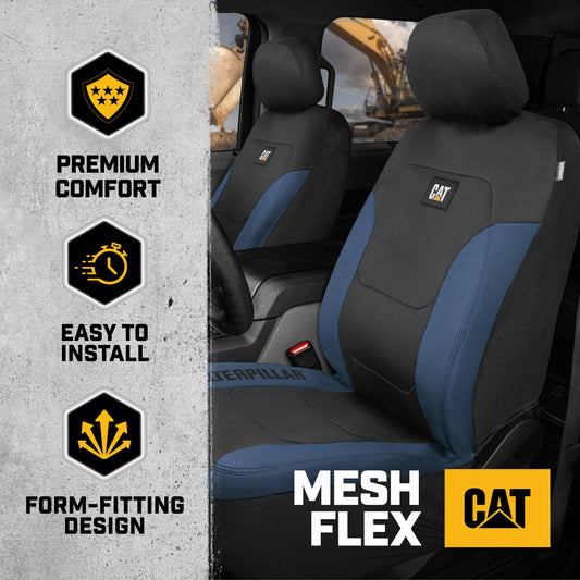 CAT FlexFit Black Blue Seat Covers für Autos, LKWs und SUV - (2) Front Car Seat Cover Front Seat Protectors - Airbag-kompatible Sitzbezüge für SUV Interior Covers & Truck Seat Cover Car Zubehör