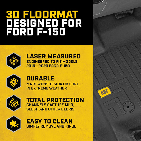 CAT 3-Piece Contour Custom Fit Front Floor Liners und Rear Trunk / Cargo Liner für Ford F-150 SuperCrew Cab (2015 - 2022)