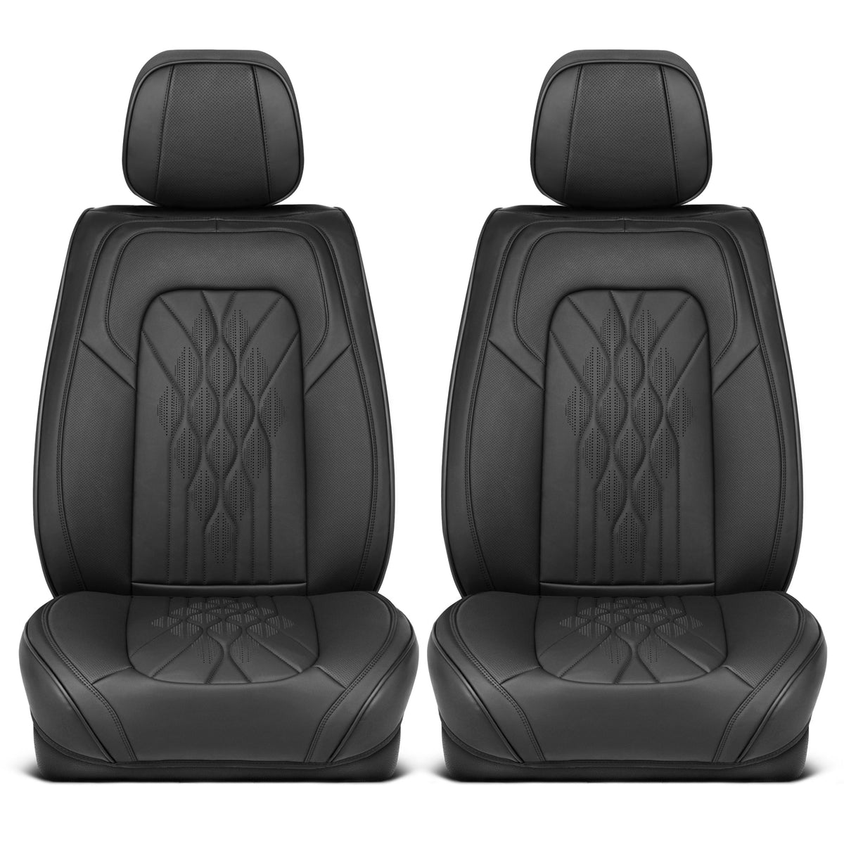 MotorBox Elite Edition Faux Ledersitz Abdeckungen für Autos, LKW und SUV - 2 schwarze Autositz Abdeckungen für Vordersitze - Universal Fit Car Zubehör Automotive Interior Cover Protector für die meisten Fahrzeuge