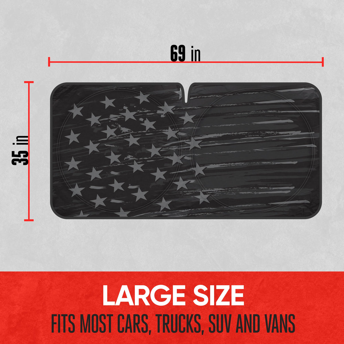 MotorTrend Vintage Black US Flag Front Windschutzscheibe Sonnenschirm (Large 69' x 35')
