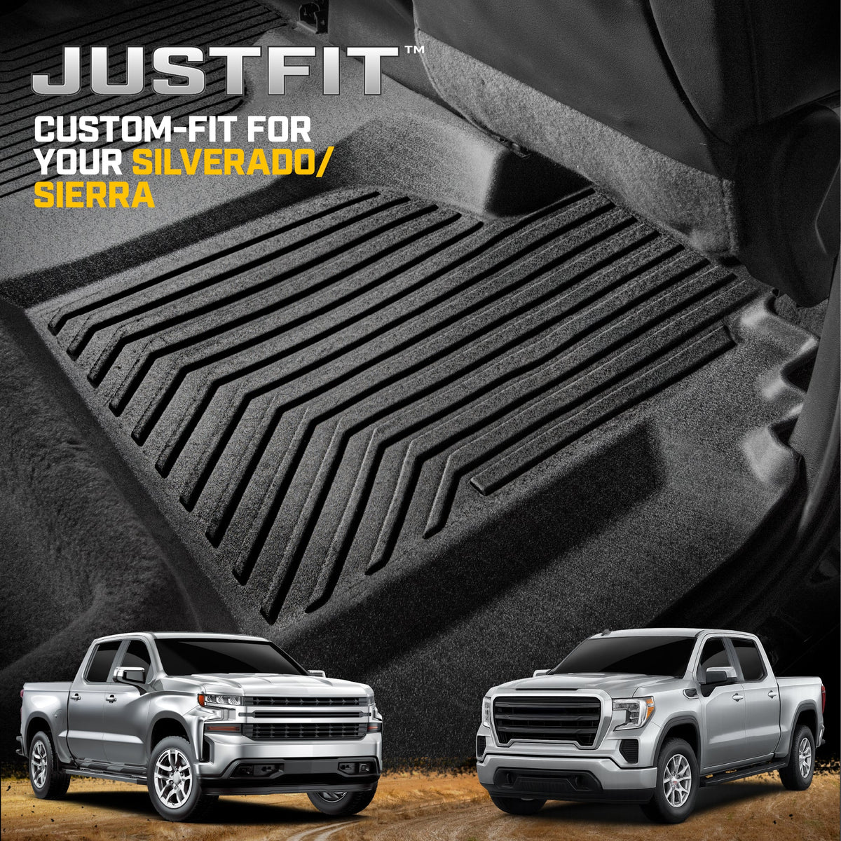 CAT® JustFitTM 3D Custom Fit Bench Bodenmatte für 2019-2026 Chevrolet Silverado 1500 / GMC Sierra 1500 & 2020-2026 Chevy Silverado / GMC Sierra 2500HD / 3500HD Crew Cab Rear Floor Liner Laser gemessen