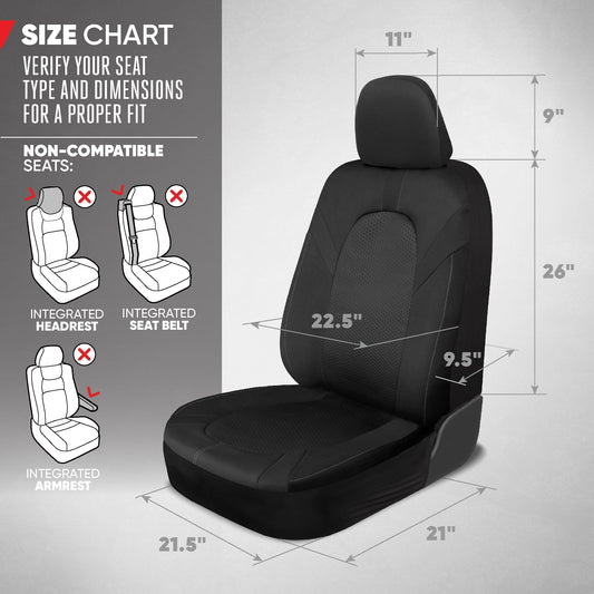 Motor Trend Honeycomb Polyester-Sitzbezüge - Semi Universal Fit Front Seat Protector für die meisten Autos, LKWs, SUVs - Atemberaubendes Hex-Design, einfach zu installieren, Schwarz & Grau Autositzbezug