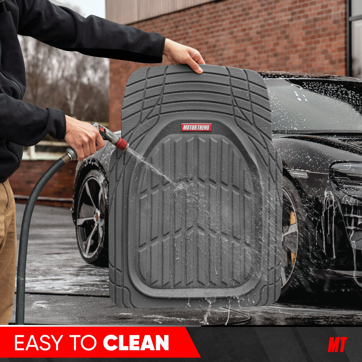 MotorTrend 4-Stück FlexTough Deep Dish Vorderbodenmatten, Hinterbodenmatte und Trunk / Cargo Mat - Heavy Duty, All Weather, Trim to Fit