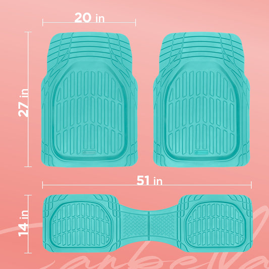 CARBELLA Heavy Duty Rubber 4-Piece Teal Car Bodenmatten - Universal Trimmable Allwetter-Autozubehör - Mädchen Autozubehör für Frauen & süße Automatten für Frauen für Girly Autodekor, LKW und SUV