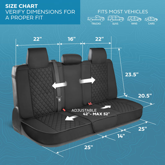 MotorBox Premium Napa Lederrücksitz Abdeckung - Semi Universal Fit für die meisten Autos, LKW & SUV - Black Back Seat Protector - Anti-Rutsch, langlebige Bench Abdeckung - Einfache Installation, Luxus Auto Interior Upgrade
