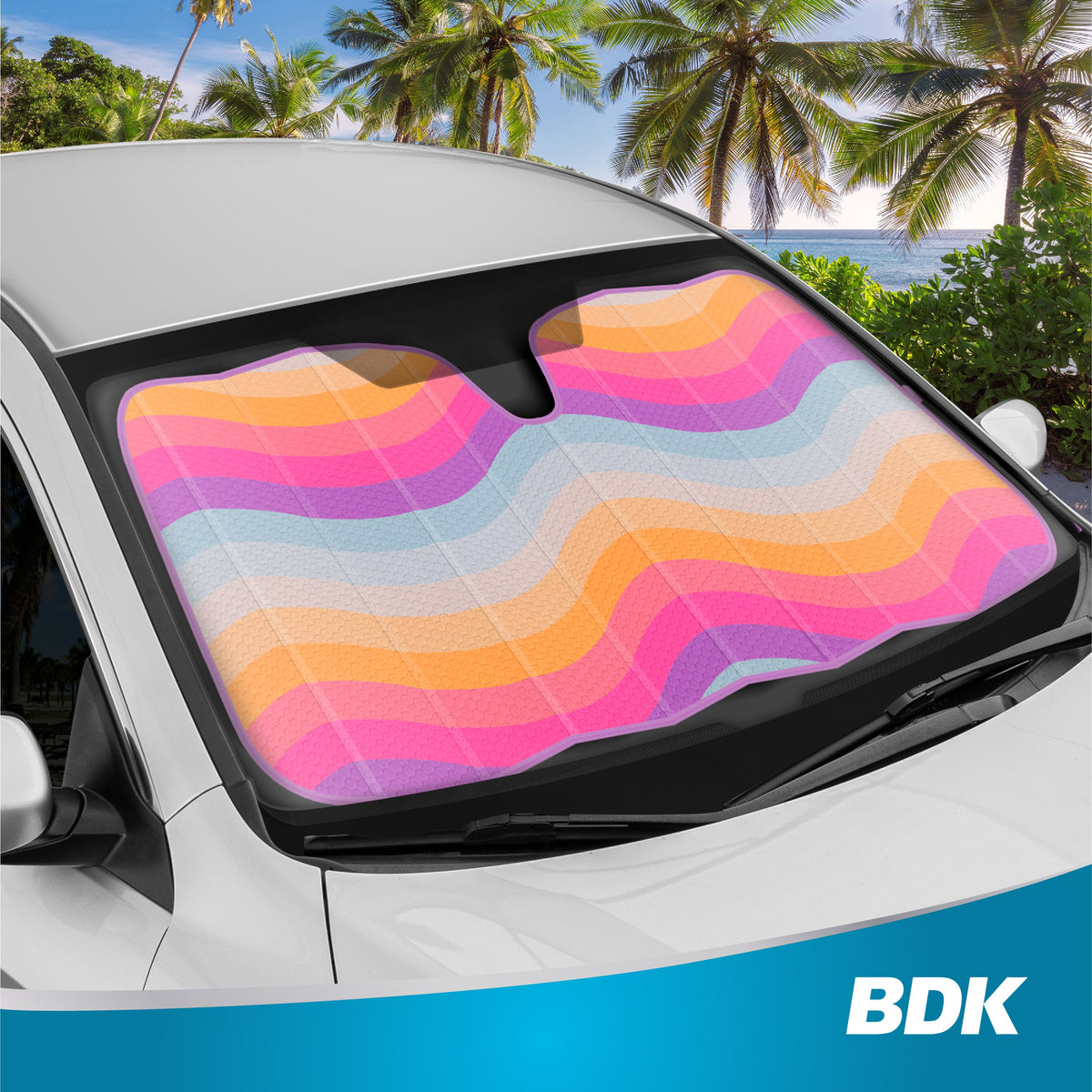 BDK Retro Wave Automotive Windschutzscheibe Sonnenschirme Akkordell-Faltstil - Windschutzscheibe Sonnenschutz Auto Schatten für Pkw-LKW-SUVs Vans Sun Visor Protector, um UV-Strahlen zu blockieren - hält Fahrzeug kühl 58" x 27"