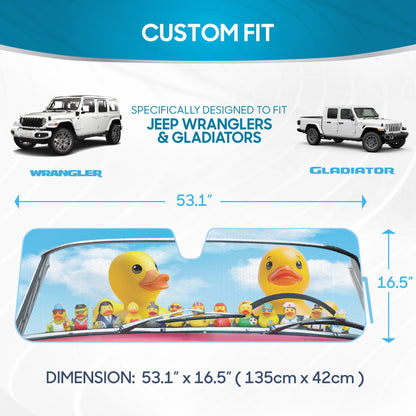 Duck Duck Jeep Sun Shade Fits 1987-2021 Jeep Wrangler JK, JL, CJ, YJ, TJ & 2020-2021 Gladiator - Custom Fit Windschutzscheibe Sonnenschirm Faltbares Akkorde Interieur UV-Schutz Sun Window Visor 53" x 16.5 "