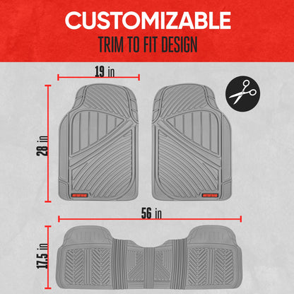 MotorTrend 3-Stück FlexTough Performance Deep Channel Front Floor Matts und Rear Floor Mat - Heavy Duty, All Weather, Trimm to Fit