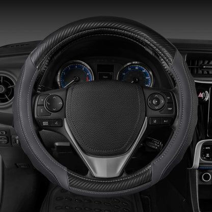 Motor Trend UltraSport Carbon Fiber Steering Wheel Cover, Standard 15 Zoll Größe, Black Faux Leather Comfort Grip, Car Steering Wheel Cover für Auto Truck Van SUV (Mehrere Farben)