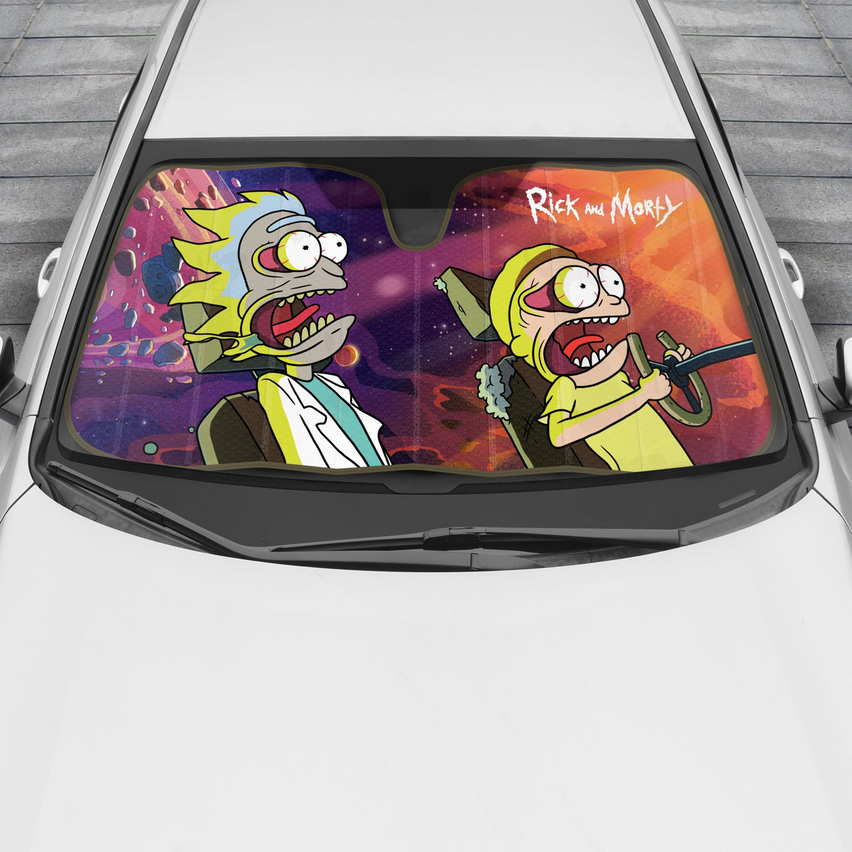 Rick und Morty Car Windschutzscheibe Sonnenschutz-Akkordeon-Stil für Auto Front Windschutzscheibe Fenster - 58' (W) x 27' (L)