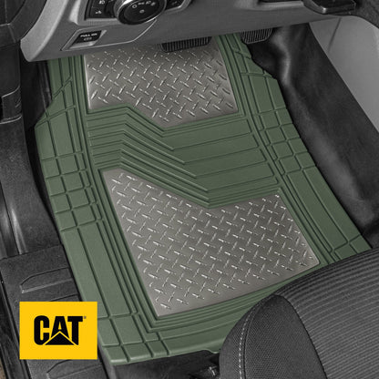 CAT 4-Stück Zwei-Tone Metallic-Look Front Floor Matts und Hintere Bodenmatten - Heavy Duty, All Weather, Trimm to Fit