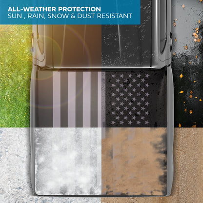 MotorBox USA Black American Flag Soft Roll-Up Retractable Tonneau Cover für Ram 1500 (2002 - 2023), Ram 2500 (2003 - 2020), Ram 3500 (2003 - 2020) - 6,4' Bett