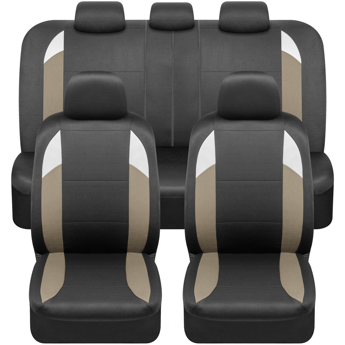 BDK carXS Monaco Sitzbezüge für Autos Vollständig, Beige Tri-Tone Vordersitzbezüge mit Split Rear Bench Back Seat Cover, Automobilsitzbezüge für LKW SUV Van Auto (Mehrere Farben)