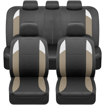 BDK carXS Monaco Sitzbezüge für Autos Vollständig, Beige Tri-Tone Vordersitzbezüge mit Split Rear Bench Back Seat Cover, Automobilsitzbezüge für LKW SUV Van Auto (Mehrere Farben)