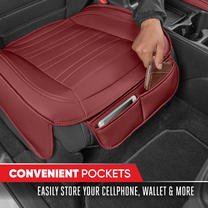 Motor Trend Faux Leder Vordersitz Abdeckung für Autos - Set von 2 Burgunder Vordersitz Abdeckungen für SUV & Truck mit Aufbewahrung Taschen - Autositze Abdeckung Protector - Bottom Cushion Coverage Only