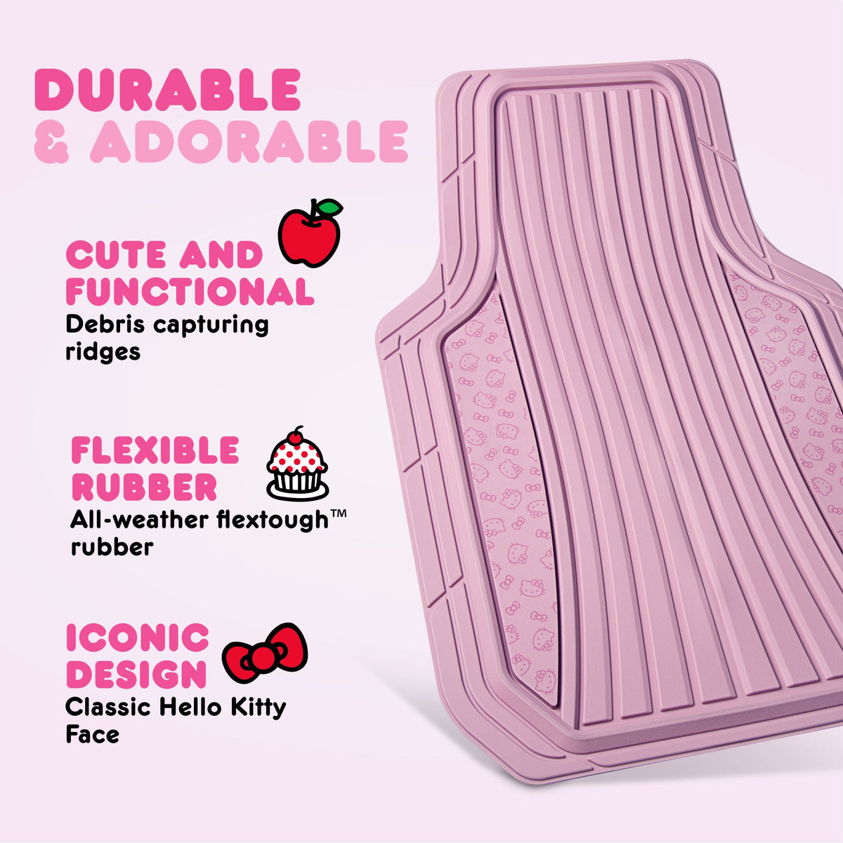 Hello Kitty Car Mats 4pc Bodenmatten für Autos Trucks SUVs Pink Car Bodenmatten für Damen Männer Zubehör Gummi Heavy Duty Niedlich niedlich, immer vorne hinten Hallo Kitty Car Zubehör Pink / Pink