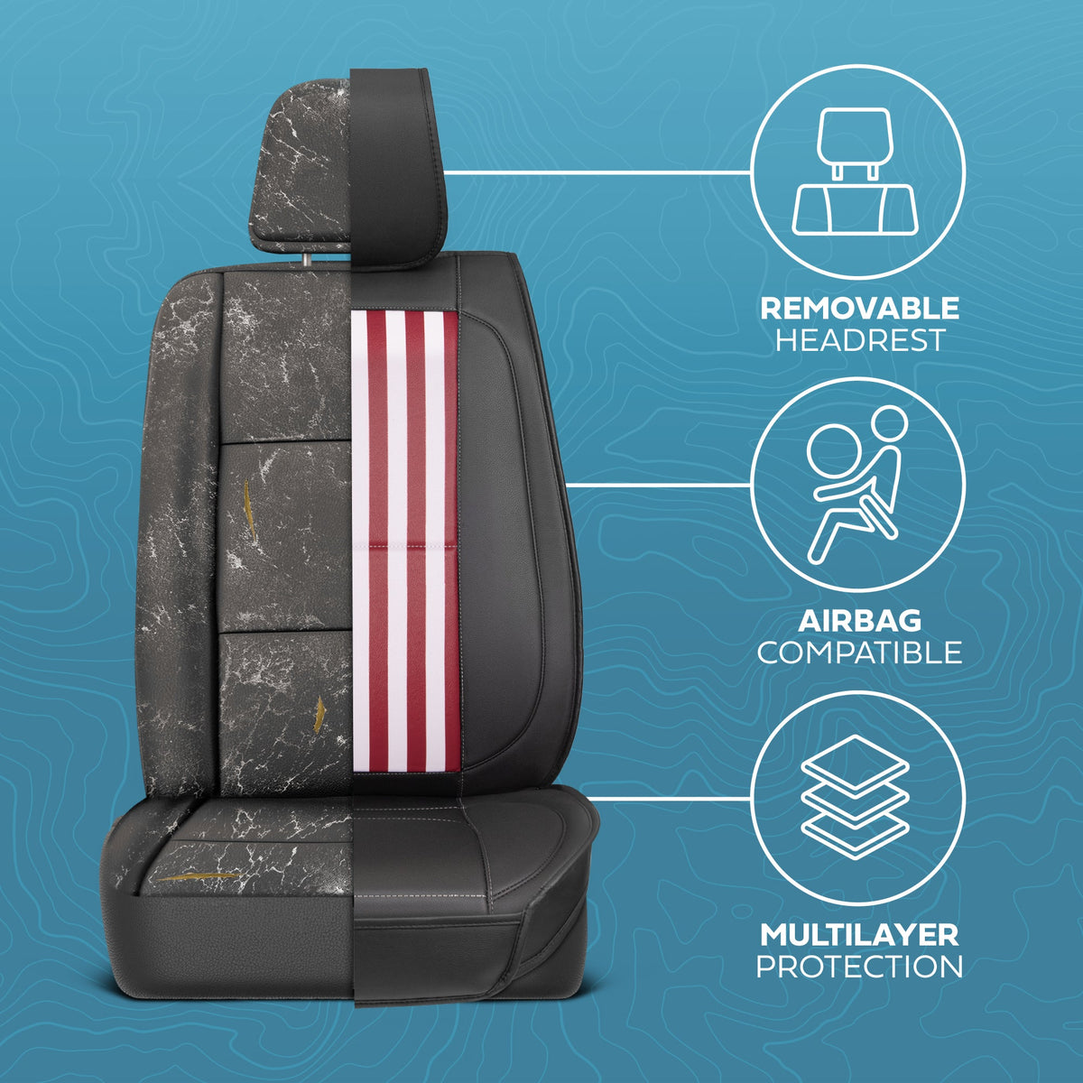 MotorBox American Flag Seat Abdeckungen für LKW, Autos und SUV - Napa Leder US Car Seat Abdeckungen American Flag Truck Zubehör - Car Seat Abdeckung Patriotic American Flag Car Zubehör Autositz Protektor
