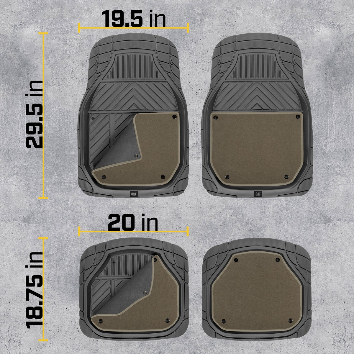 CAT 4-Stück abnehmbare Teppichtiefschalen Vorderbodenmatten und hintere Bodenmatten - Heavy Duty, All Weather, Trimmen, um zu passen
