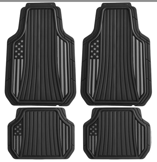 Motor Trend Flag Bodenmatten Volles Set - Langlebige schwarze Gummi Auto Bodenmatten für LKW Autos SUV mit zwei Ton Akzent, All Wetter Innenschutz für Front und Rückseite mit rutschfestem Rücken, Black Gloss - Flagge Schwarz / Gray